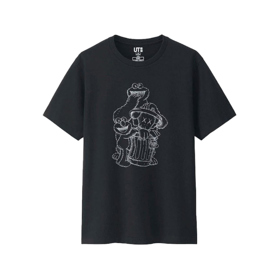KAWS x Uniqlo x Sesame Street Companion Trash Can Outline Tee Black