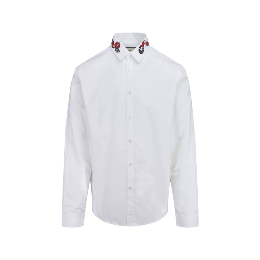 Gucci Snake Appliqué Button Up L/S Shirt White/Red
