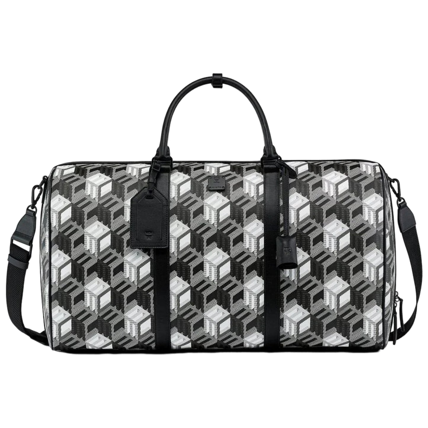 MCM Cubic Monogram Canvas Weekender Duffel Bag Black/White