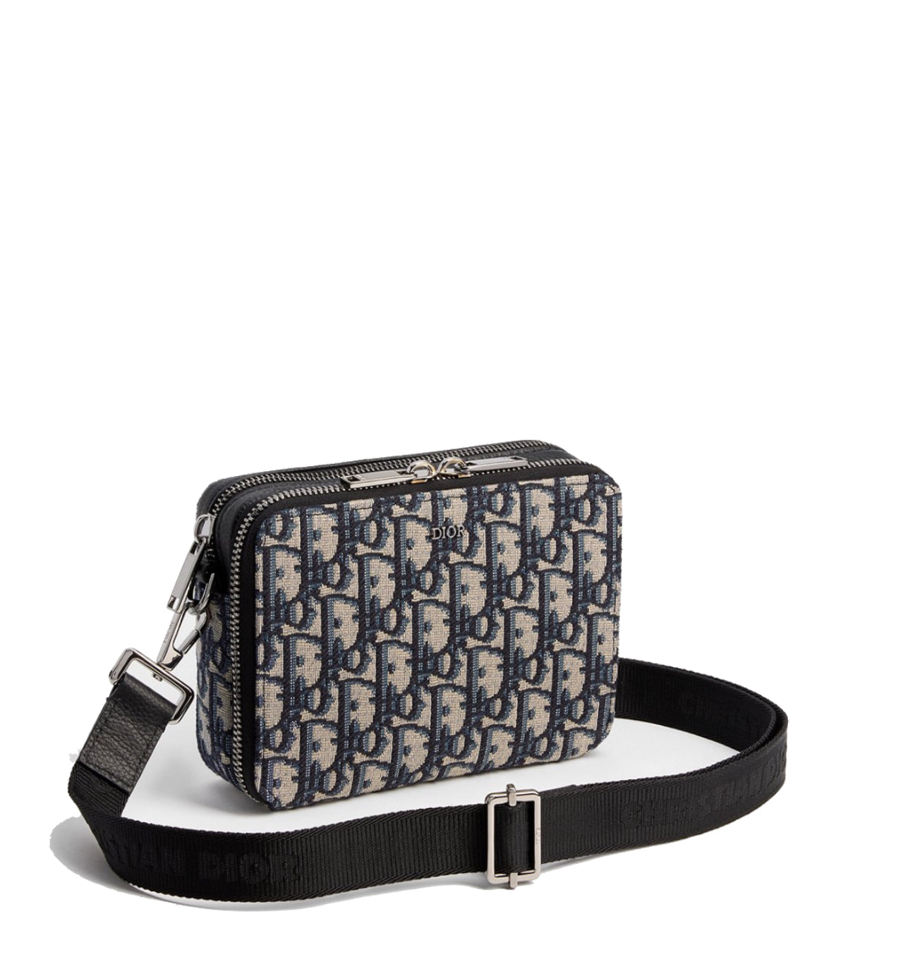 Zipped Pouch with Strap Beige and Black Dior Oblique Jacquard