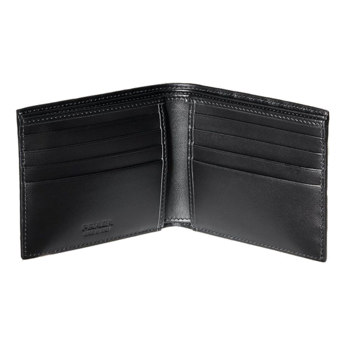 Prada Embossed Triangle Quilted Leather Bi-Fold Wallet Black