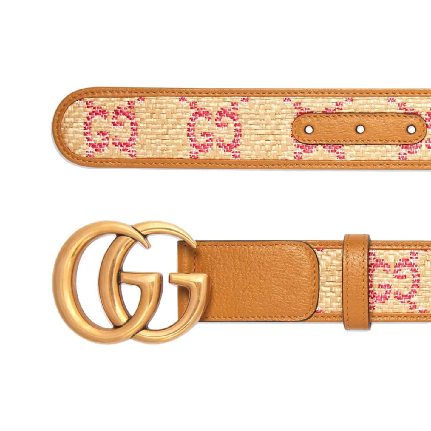 Gucci Marmont Raffia Wide Belt Red/Beige
