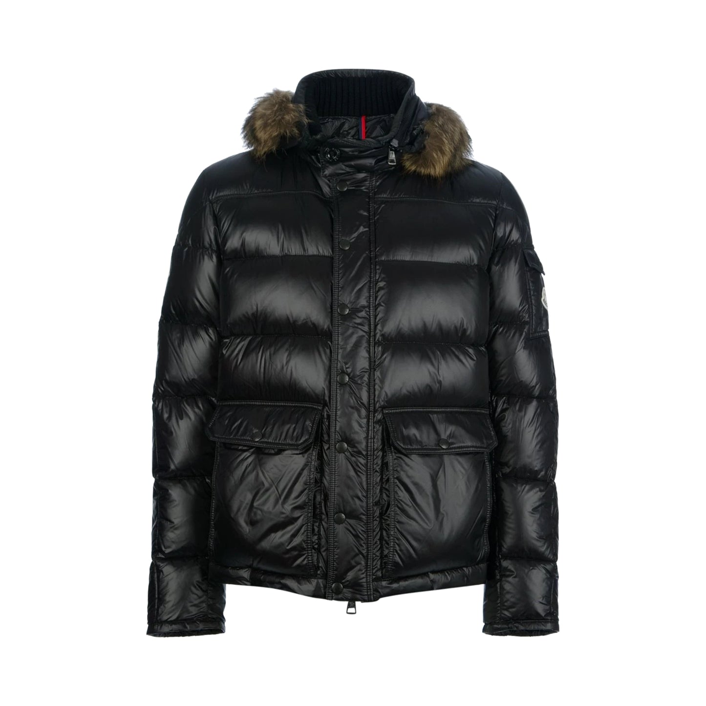 Moncler Hubert Coyote Fur Trim Puffer Jacket Black
