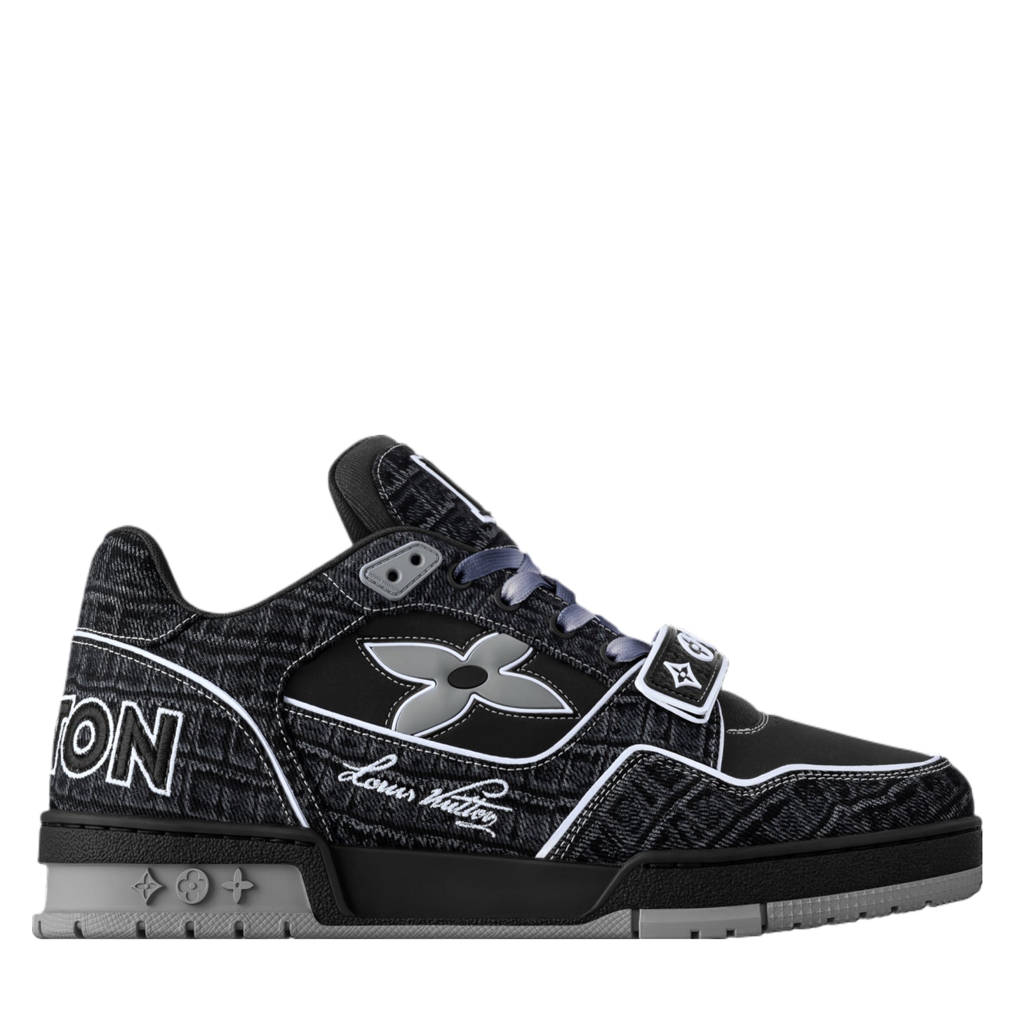 Louis Vuitton LV Trainer Croc-Embossed Denim Sneakers Black