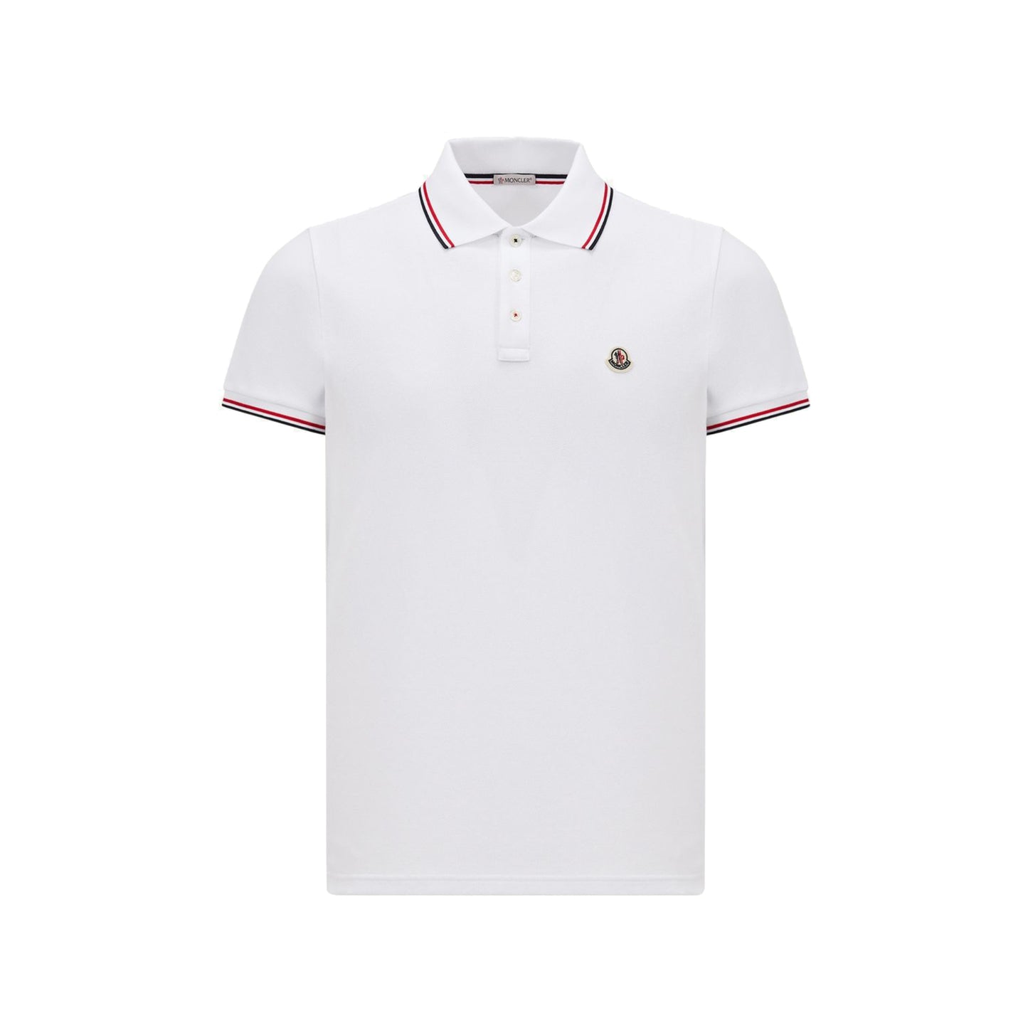 Moncler Tricolour Trimmed Cotton Piquet Polo Shirt White