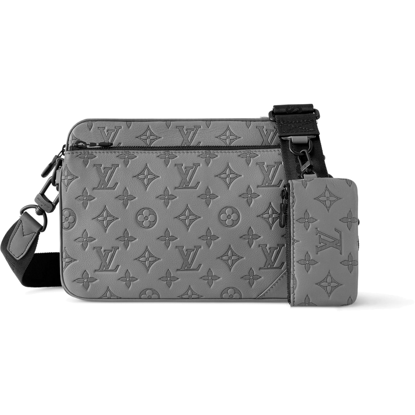 Louis Vuitton Monogram LV Logo Embossed Calfskin Trio Messenger Bag Grey