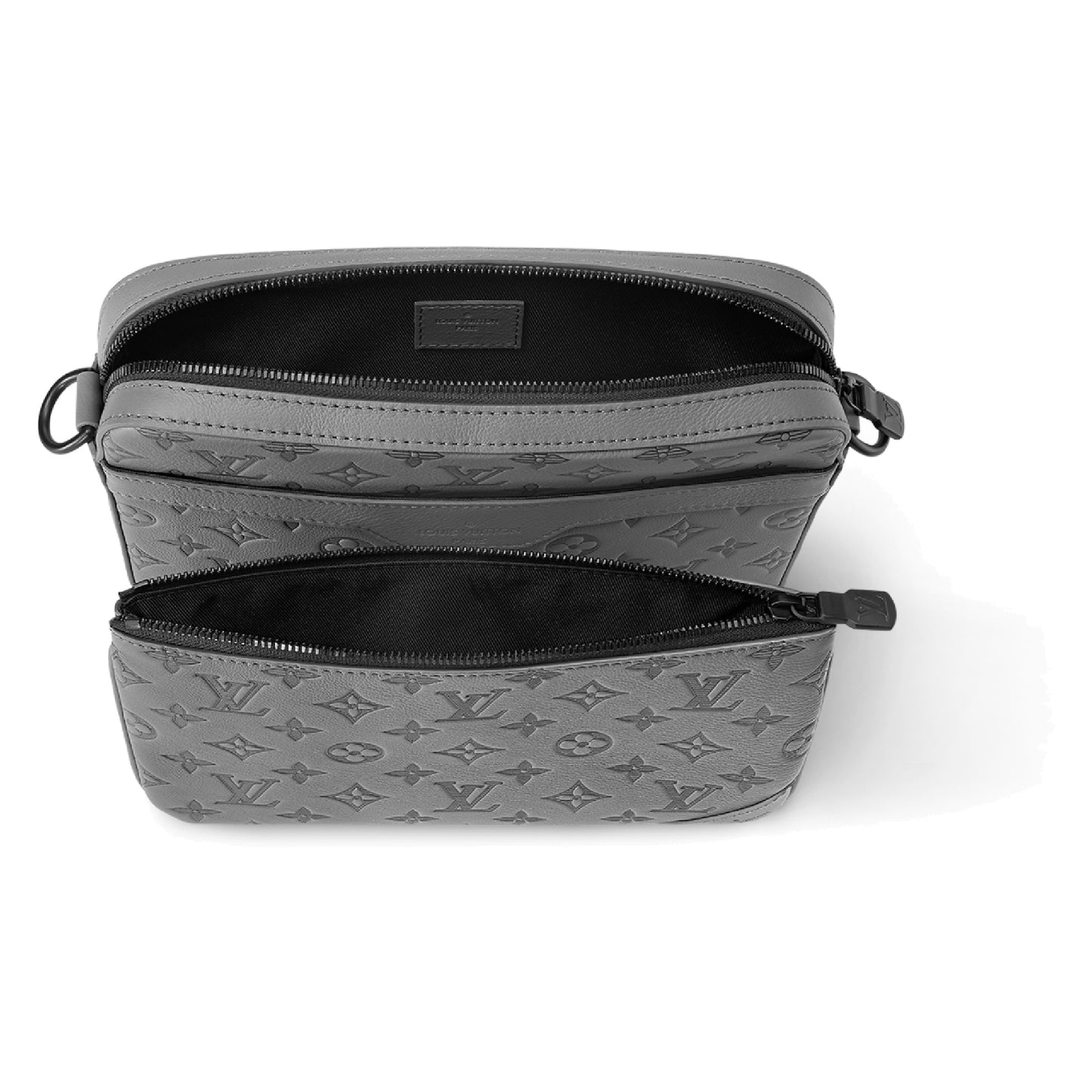 Louis Vuitton Monogram LV Logo Embossed Calfskin Trio Messenger Bag Grey