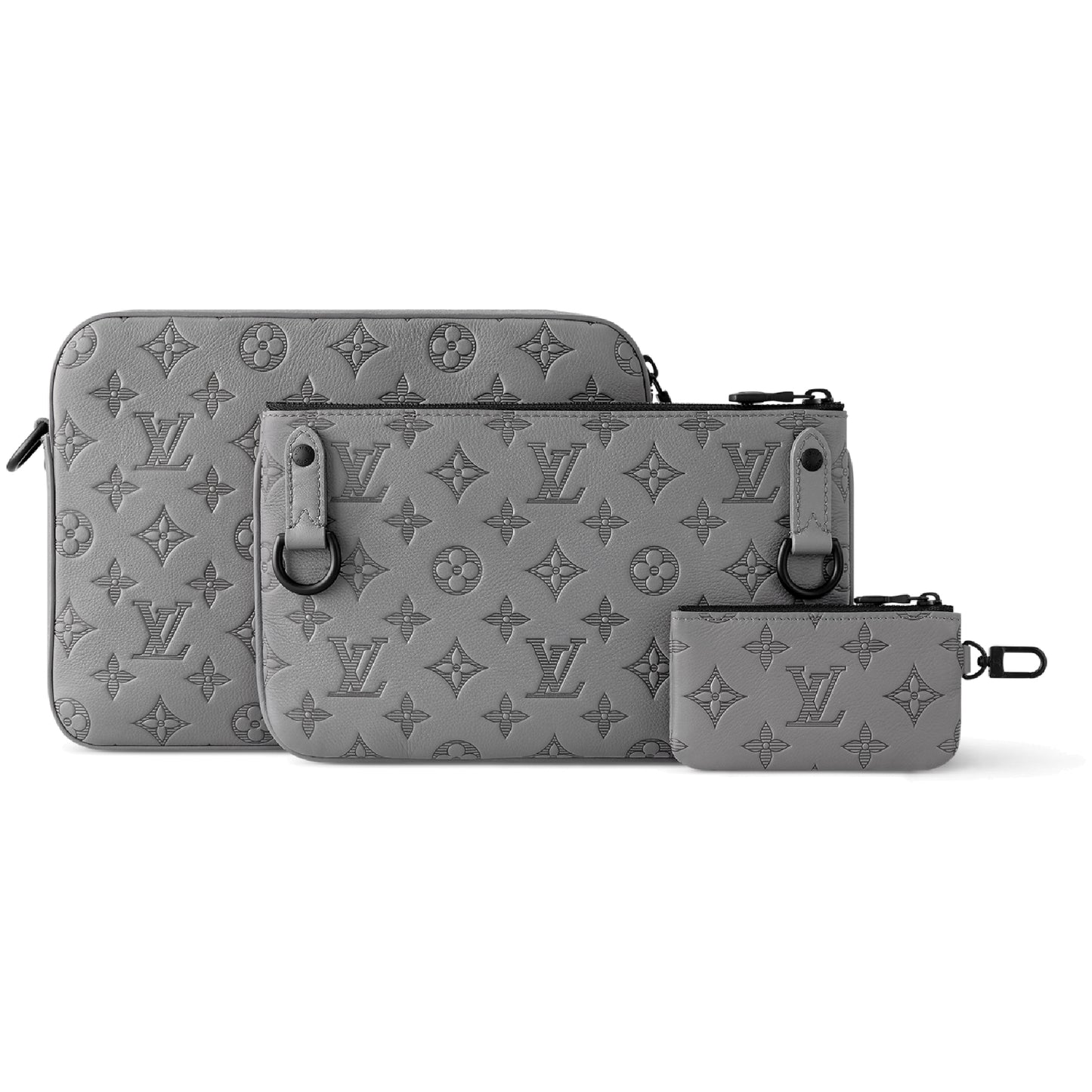 Louis Vuitton Monogram LV Logo Embossed Calfskin Trio Messenger Bag Grey