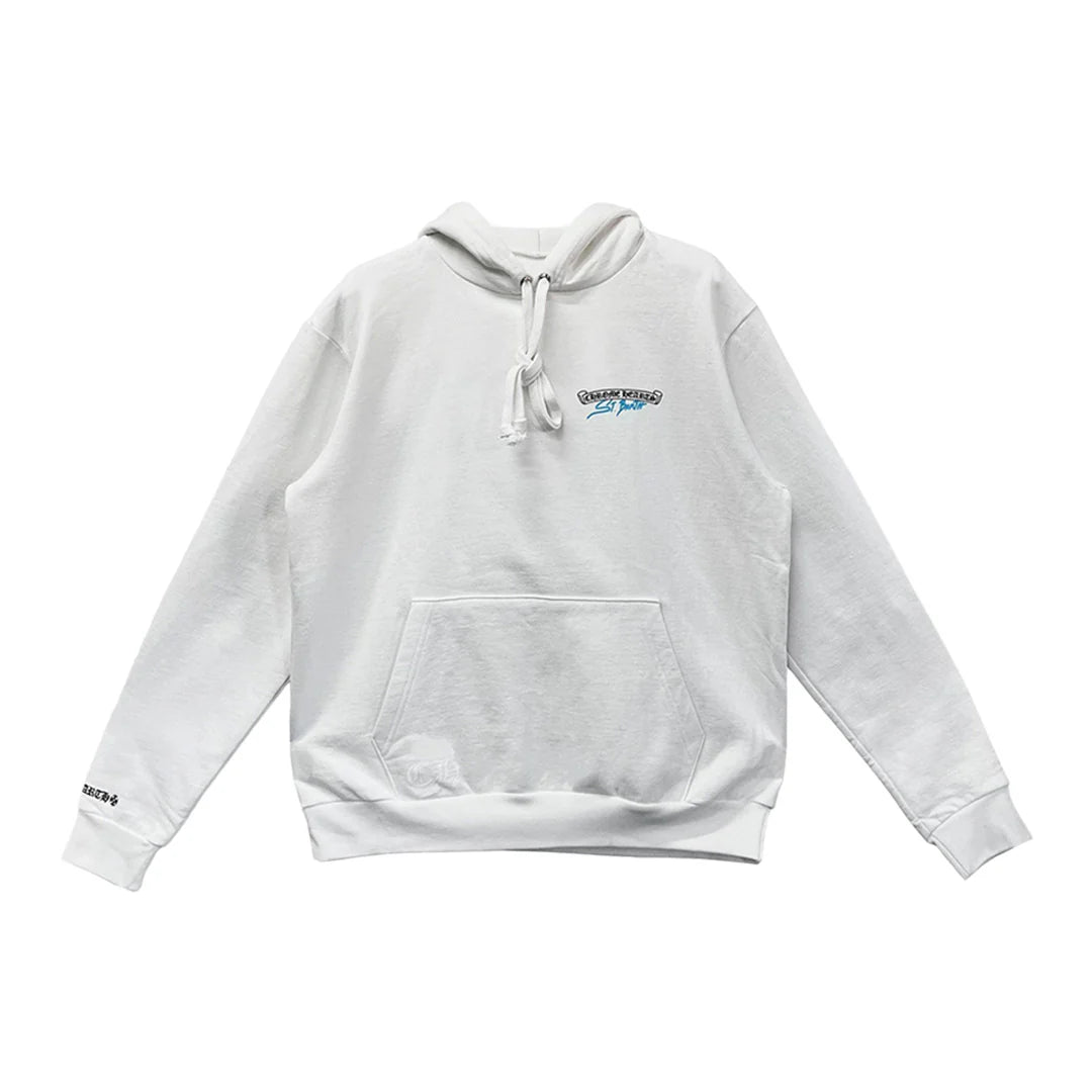Chrome Hearts St. Barth Horseshoe Logo Pull Over Hoodie White/Blue