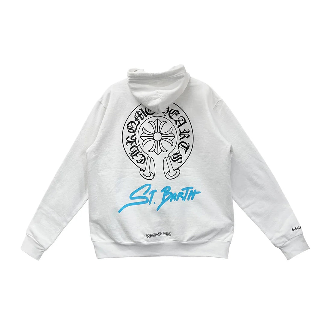 Chrome Hearts St. Barth Horseshoe Logo Pull Over Hoodie White/Blue