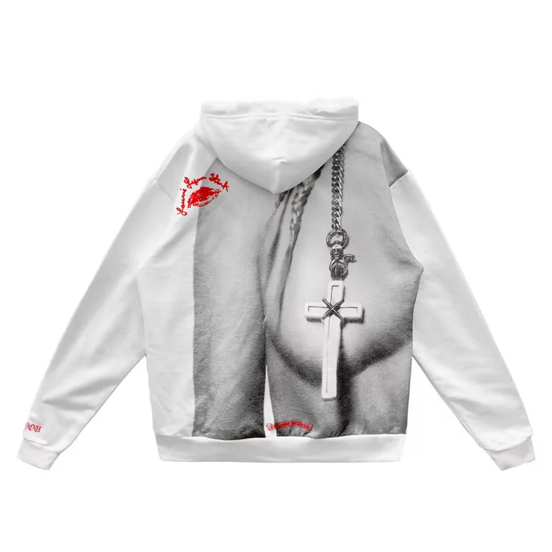 Chrome Hearts Laurie Lynn Stark "Love You" Portrait Red Letter Hoodie White/Red