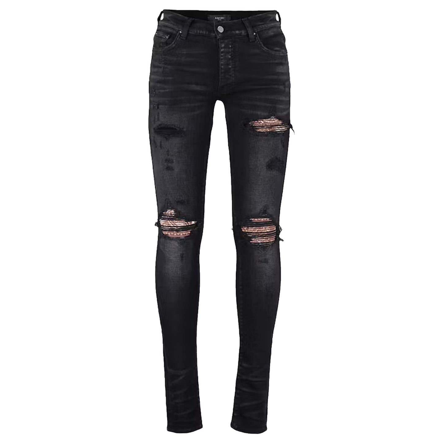 Amiri MX1 Bandana Destroyed Skinny Fit Jeans Black & Brown