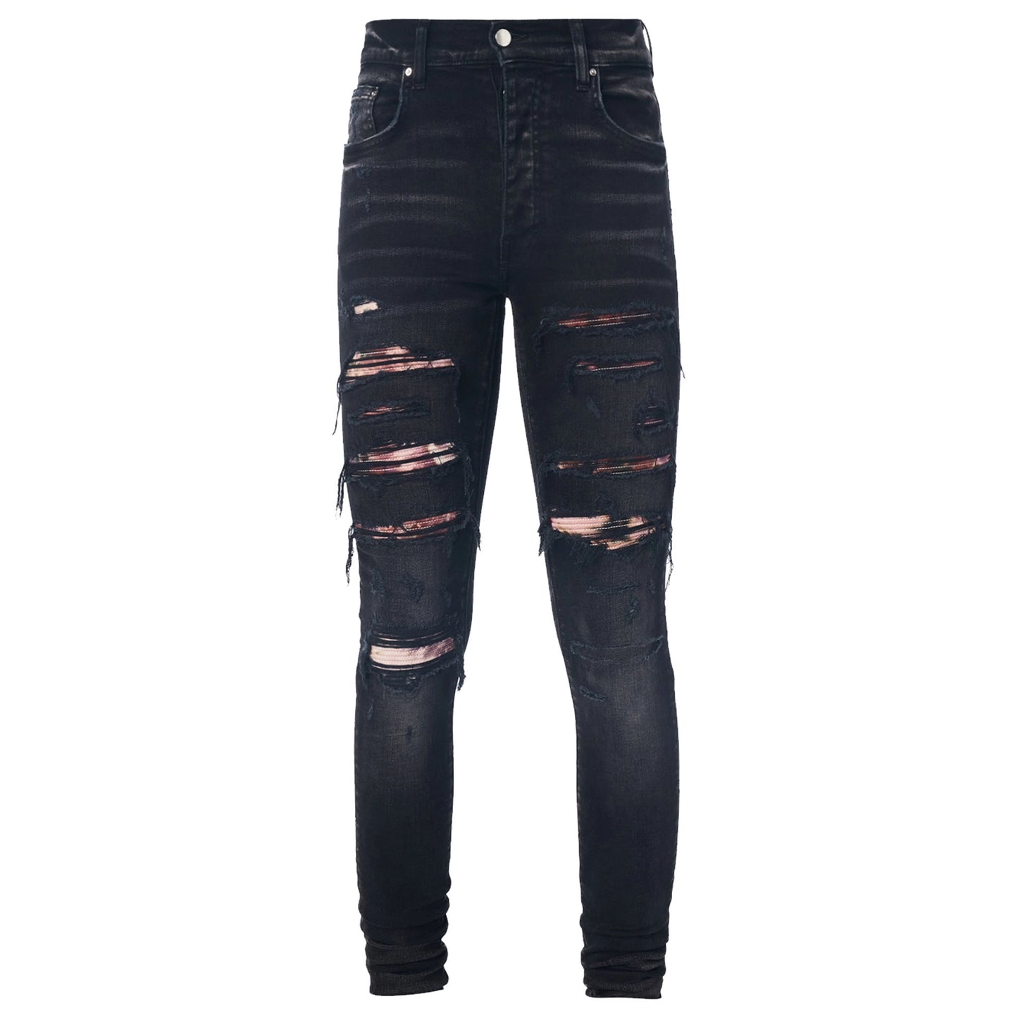 Amiri Tie Dye Bandana Thrasher Skinny Aged Black Jeans