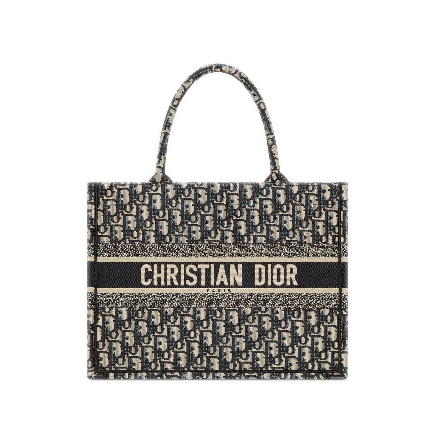 Dior Book Tote Bag Ecru & Blue Dior Oblique Embroidery