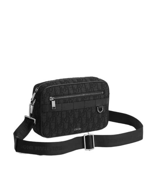 Safari Bag with Strap Black Dior Oblique Jacquard