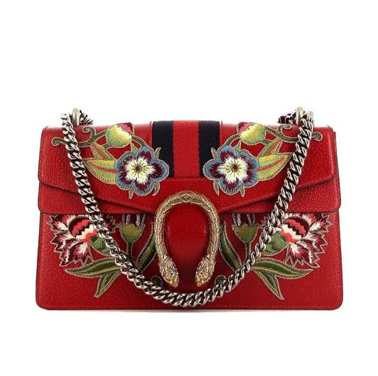 Gucci Dionysus Shoulder Bag Small Floral Embroidered Red