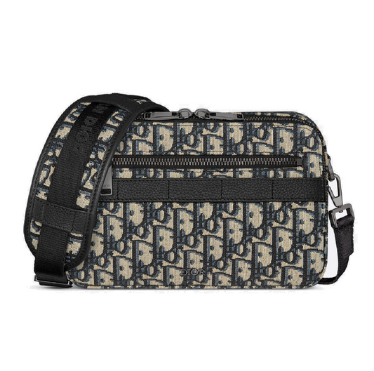 Christian Dior Safari Bag with Strap Beige and Black Dior Oblique Jacquard