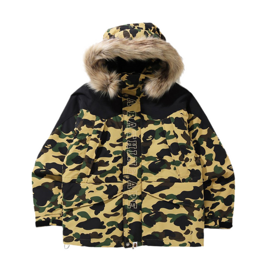 Bape 1st Down Puffer Jacket With Fur Camo Yellow