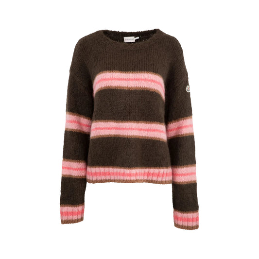 Moncler Striped Alpaca-Blend Crewneck Sweater Brown/Pink