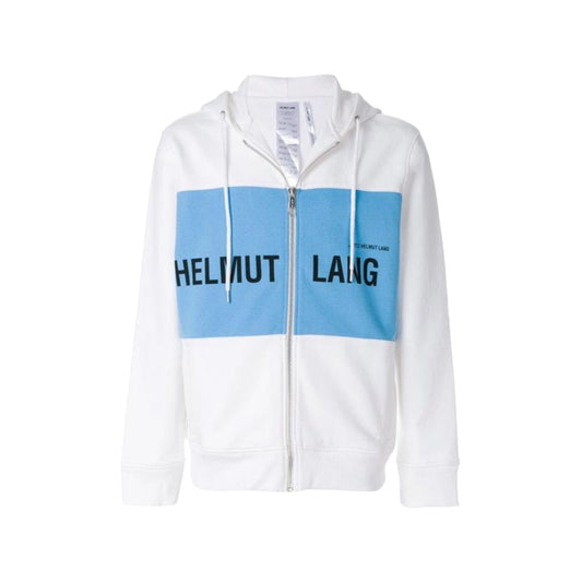 Helmut Lang Logo Zip Up Hoodie White/Blue