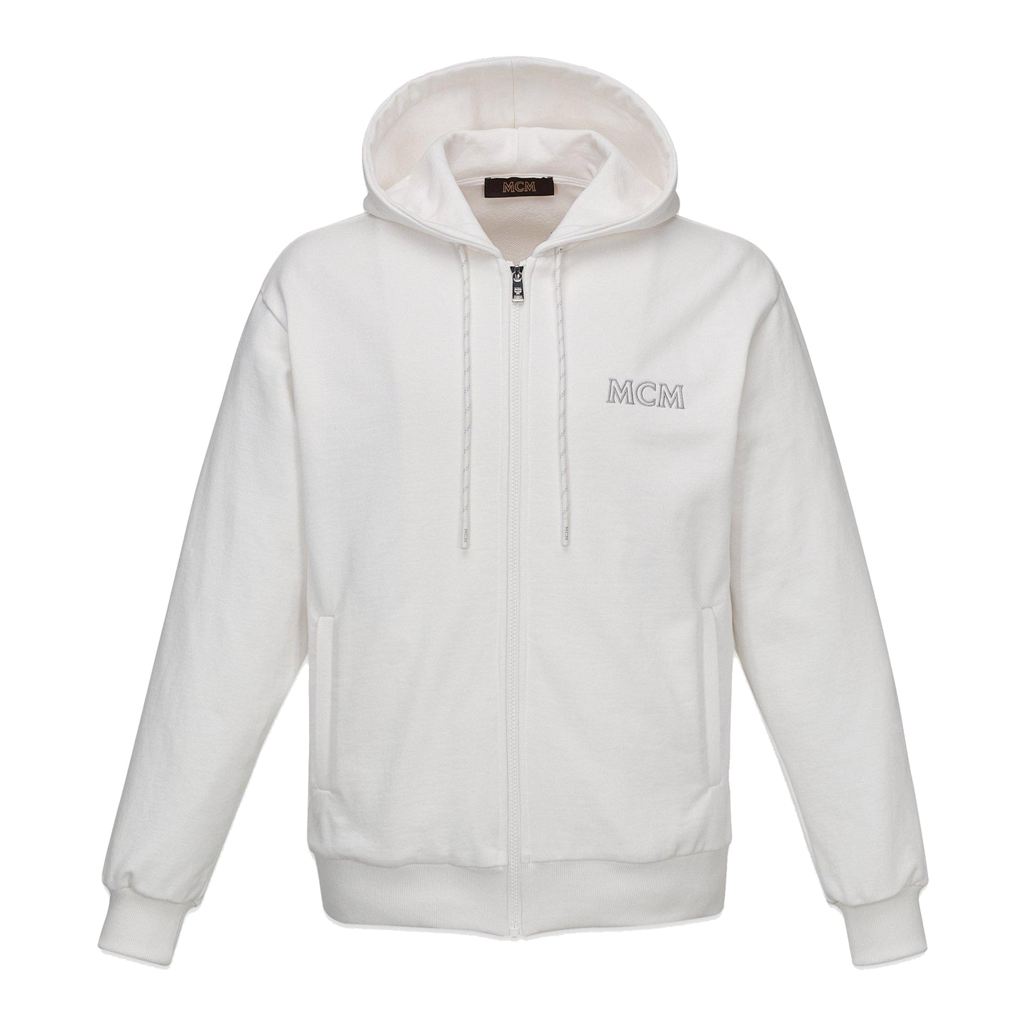 MCM Essentials Logo Organic Cotton Zip Up Hoodie Egret