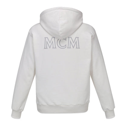 MCM Essentials Logo Organic Cotton Zip Up Hoodie Egret