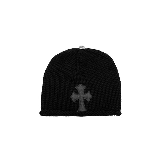 Chrome Hearts  Cashmere Cross Leather Patch Black Beanie
