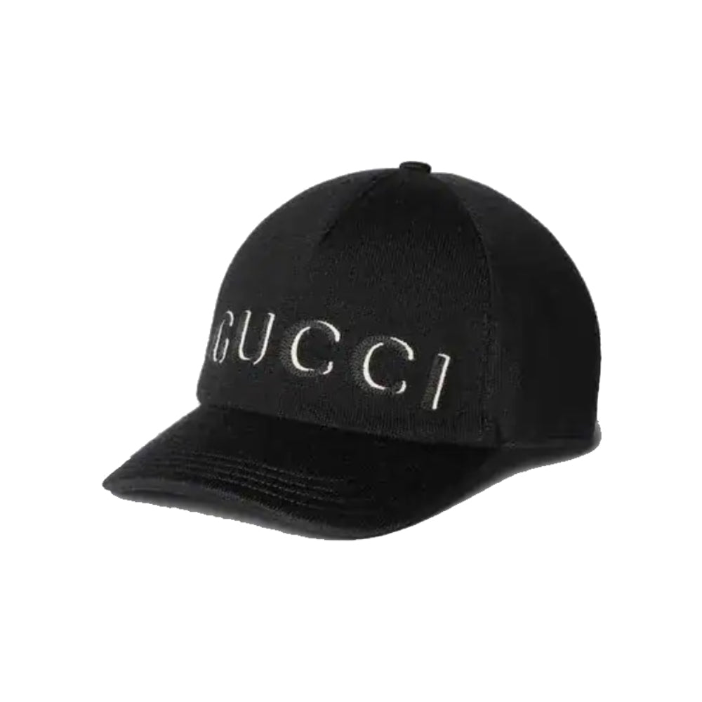 Gucci Embroidered Logo Wool Baseball Hat Black (Size 60 cm)