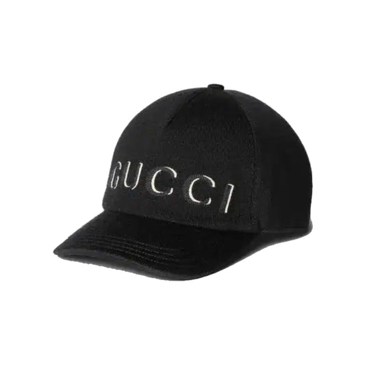 Gucci Embroidered Logo Wool Baseball Hat Black (Size 60 cm)