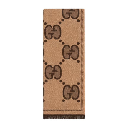 Gucci GG Logo Jacquard Wool Scarf Beige/Darkbrown