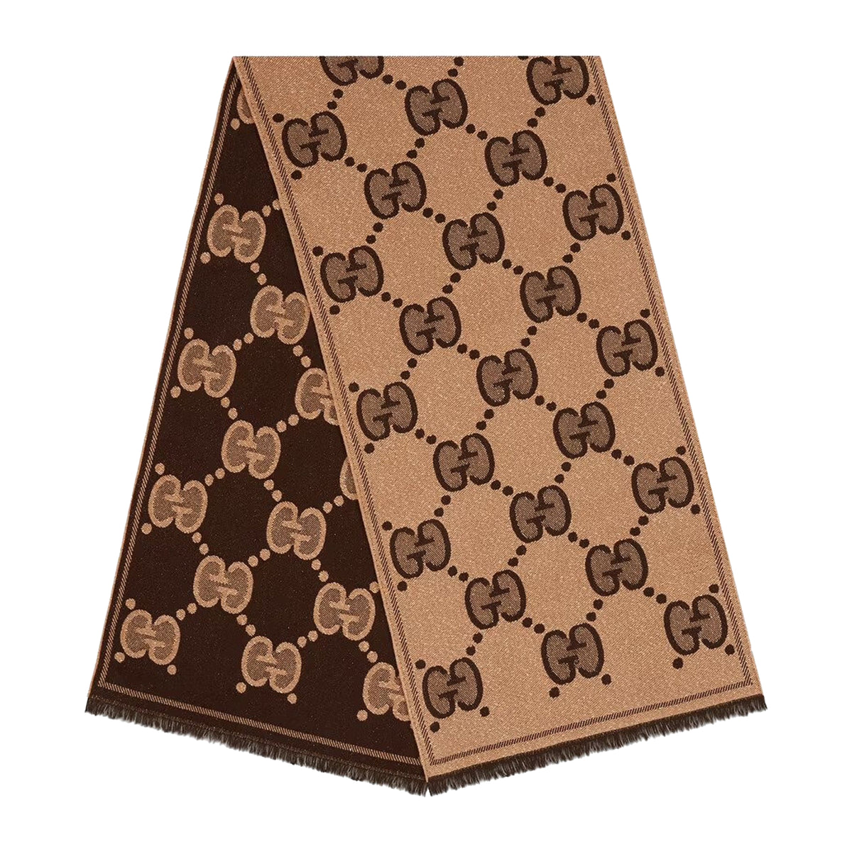 Gucci GG Logo Jacquard Wool Scarf Beige/Darkbrown