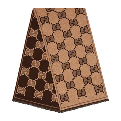 Gucci GG Logo Jacquard Wool Scarf Beige/Darkbrown