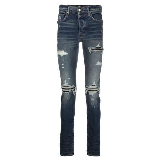 Amiri MX1 Black Leather Patch Jeans Deep Classic Indigo