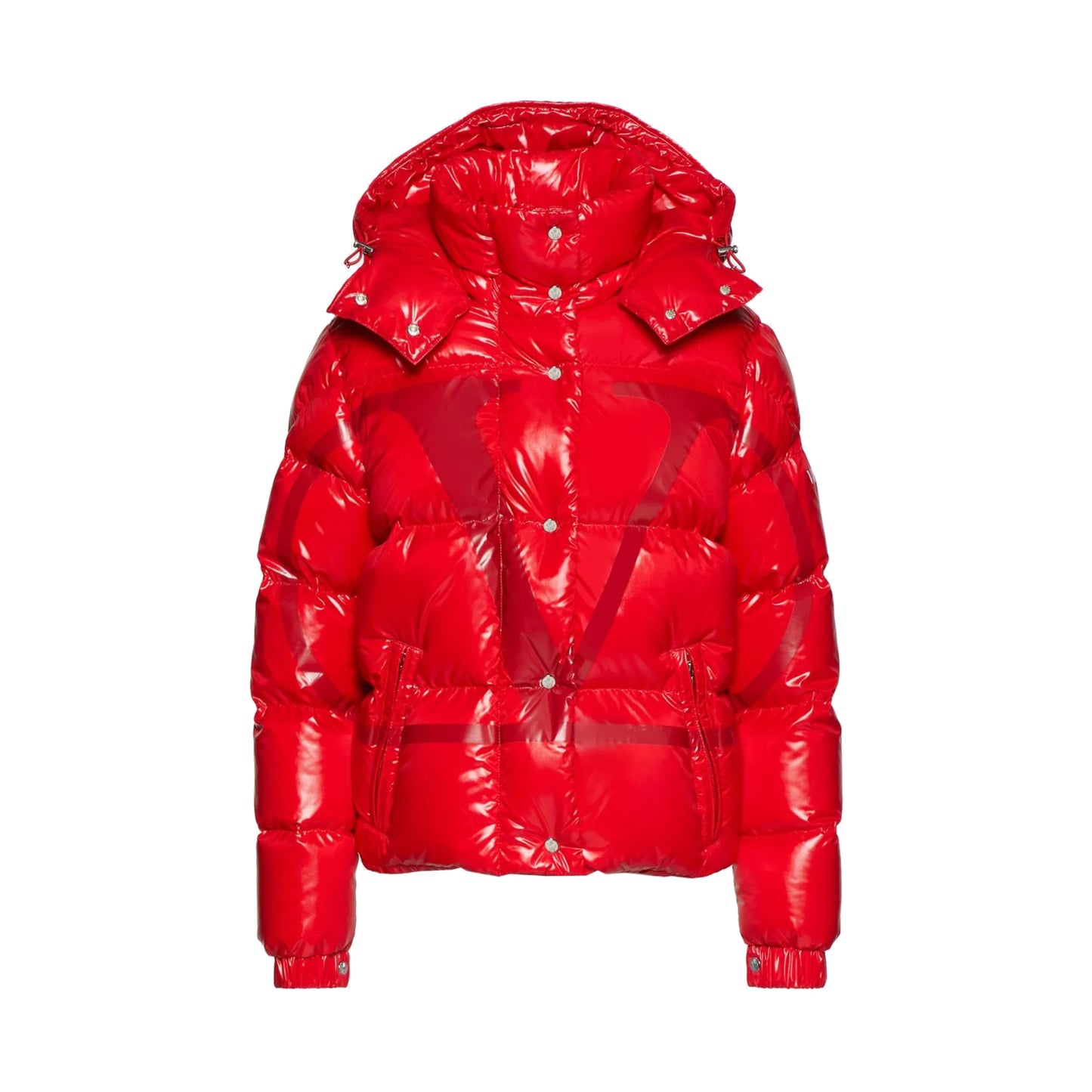 Moncler x Valentino Vlogo Lacquered Nylon Padded Down Jacket Red