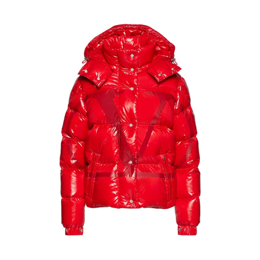 Moncler x Valentino Vlogo Lacquered Nylon Padded Down Jacket Red