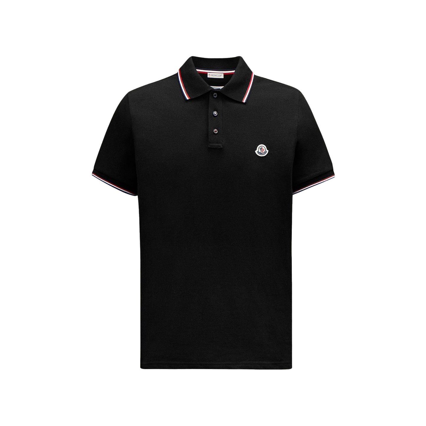 Moncler Tricolour Trimmed Cotton Piquet Polo Shirt Black