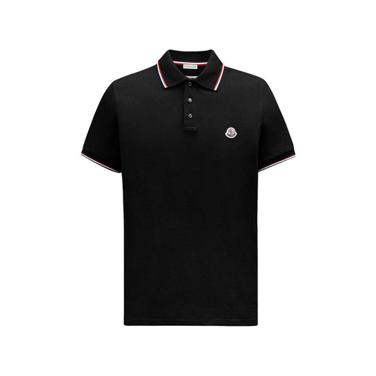 Moncler Tricolour Trimmed Cotton Piquet Polo Shirt Black
