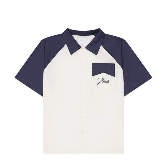Rhude Raglan Poplin Button Up Shirt White/Blue