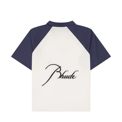 Rhude Raglan Poplin Button Up Shirt White/Blue
