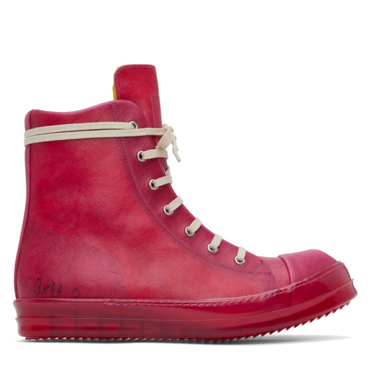 Rick Owens Wmns Ramones EDFU Transparent Leather High Sneakers Red Hot Pink
