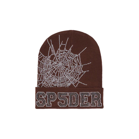 Sp5der Web Rhinestone Beanie Brown