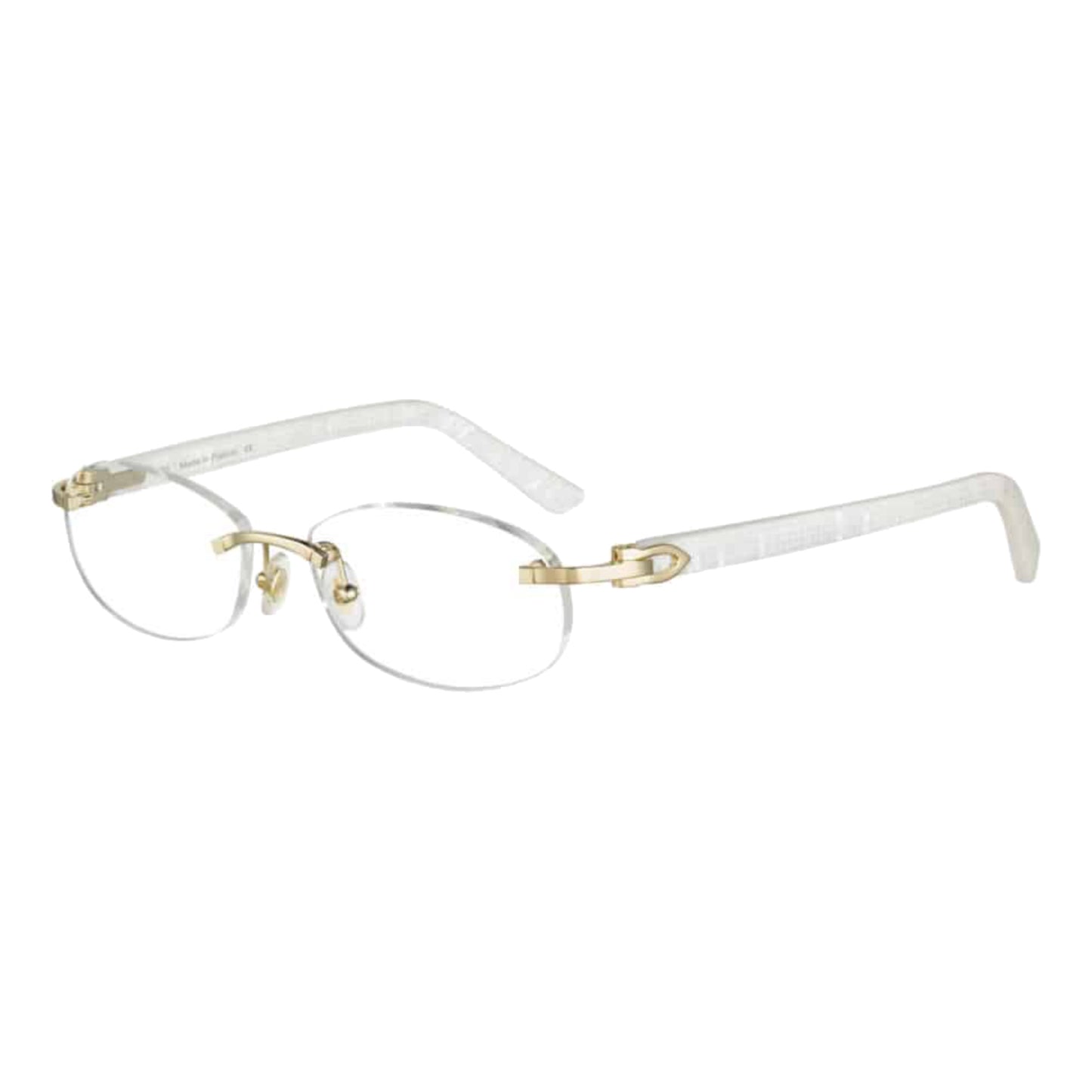 Cartier Clear Rimless Oval Acetate Eyeglasses White/Gold (CT0056O-002)