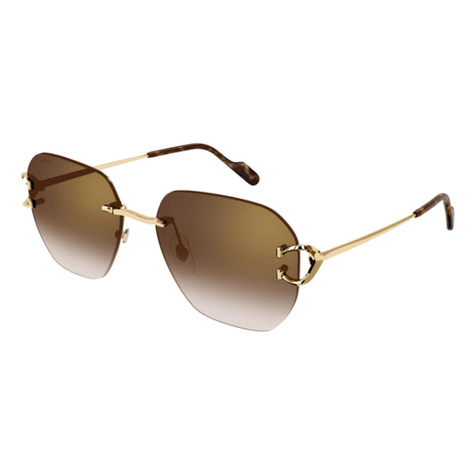 Cartier C Decor Sunglasses with Gold Detail & Brown Cognac Lens (CT0394S-002)