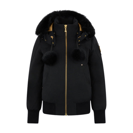 Moose Knuckles Gold Series Original Sainte Flavie Shearling Trim Bomber Jacket Black/Black