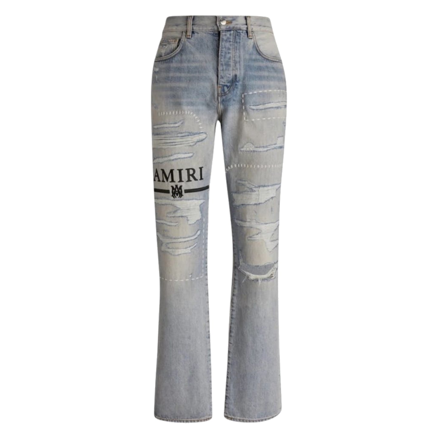 Amiri Ma Bar Logo Straight Fit Jeans Stone Indigo Blue