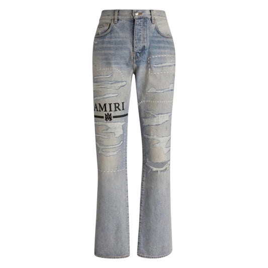 Amiri Ma Bar Logo Straight Fit Jeans Stone Indigo Blue