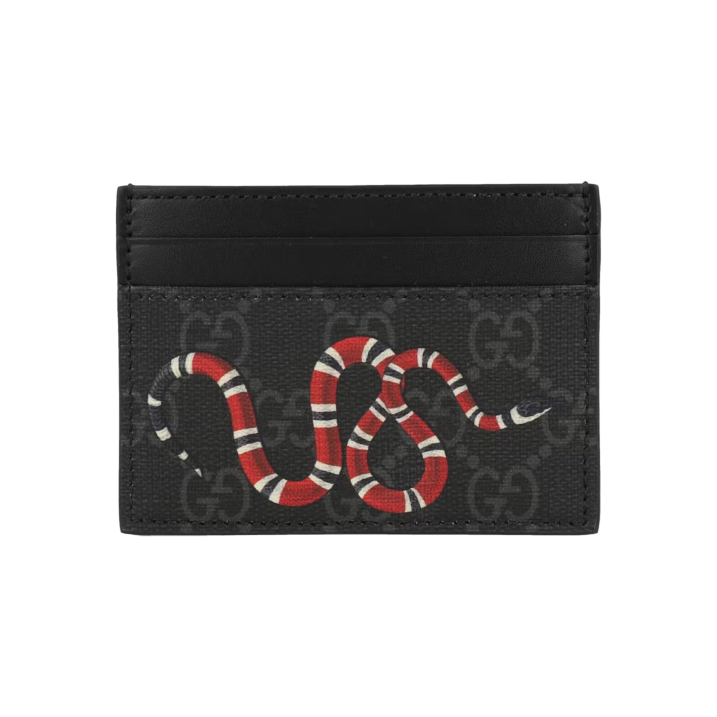 Gucci Kingsnake Print GG Supreme Card Holder Black/Red