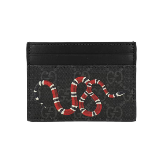 Gucci Kingsnake Print GG Supreme Card Holder Black/Red
