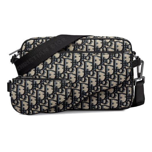 Dior Saddle Triple Pouch Oblique Jacquard Beige and Black