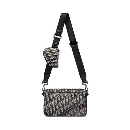 Dior Saddle Triple Pouch Oblique Jacquard Beige and Black
